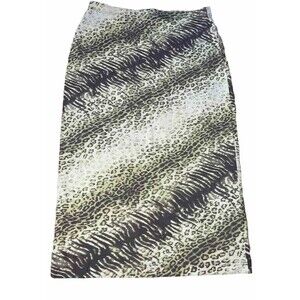 Leopard Pencil Skirt‎ Green Knee Length Stretch Sexy Mobwife Tight Jungle Large